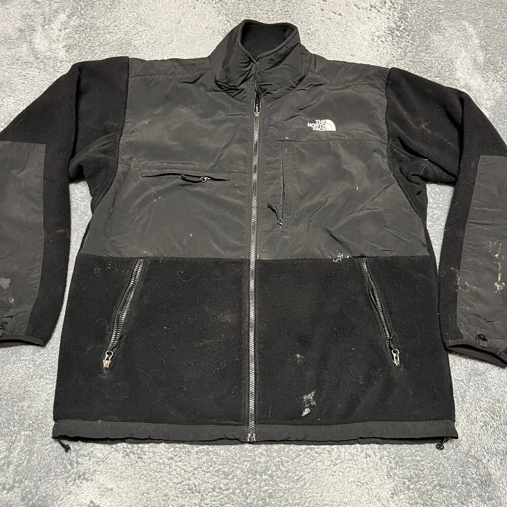 The North Face Coat Mens all Black Denali Zip Fleece Jacket **stains